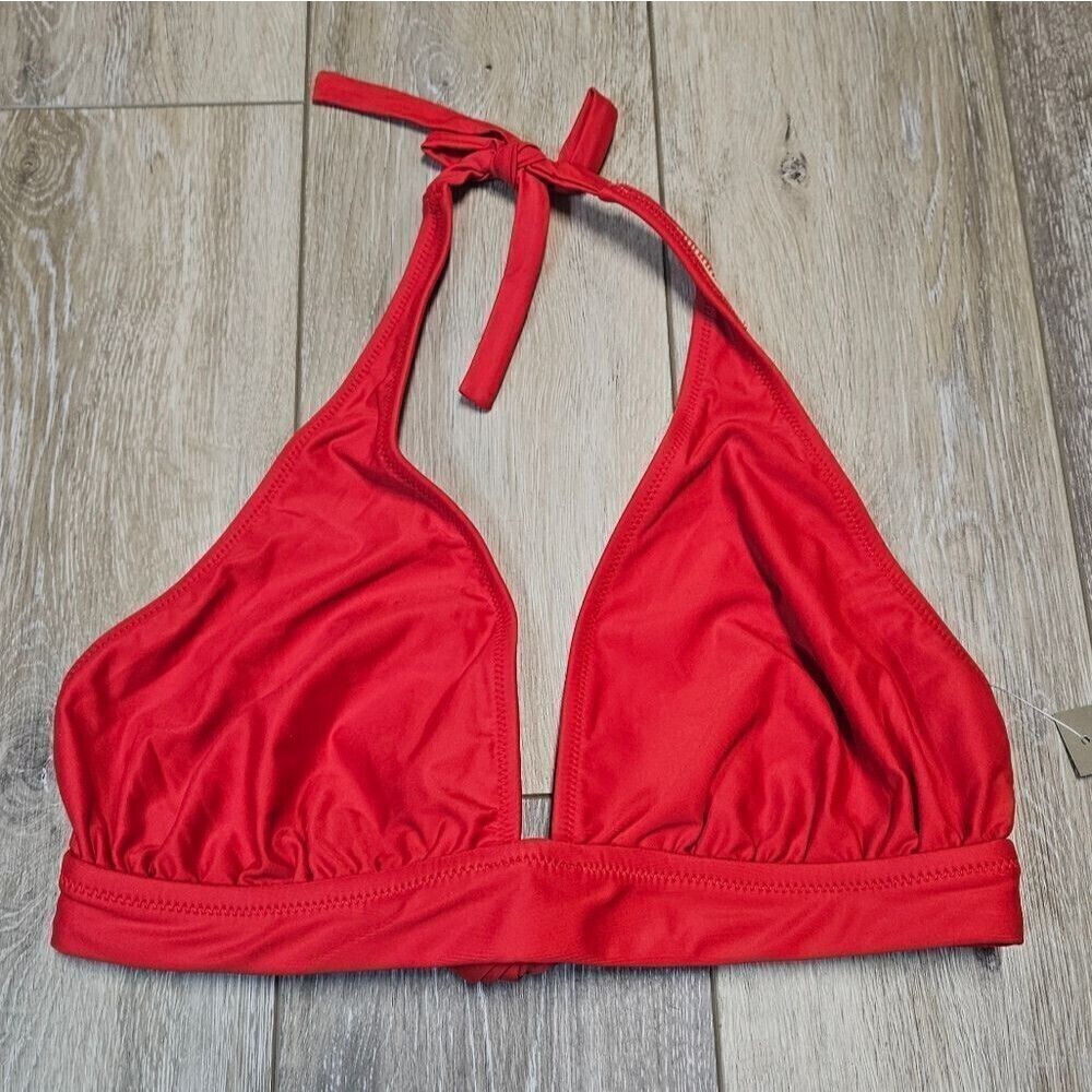 J. Crew Red Halter Tie Back Bikini Top Women's Small Swim Separates Beach Summer - Picture 2 of 6